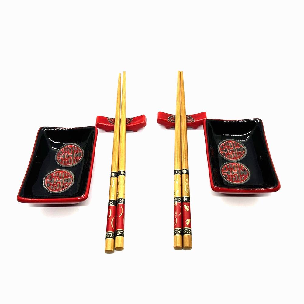 Japanese Sushi Set Porcelain Soy Sauce Dipping Bowls, Chopsticks And Holders
